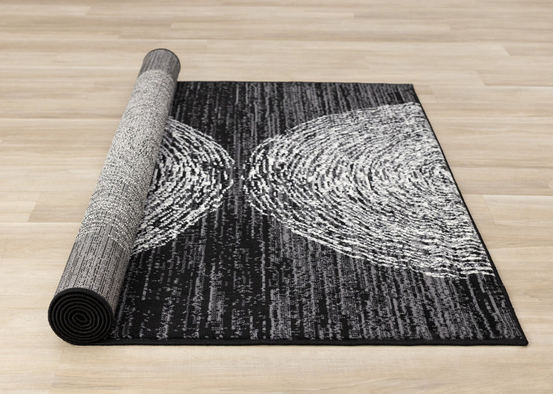 Florence Black Grey White Tree Ring Design Rug, 6'7\" x 9'6\" Indoor Area Rug