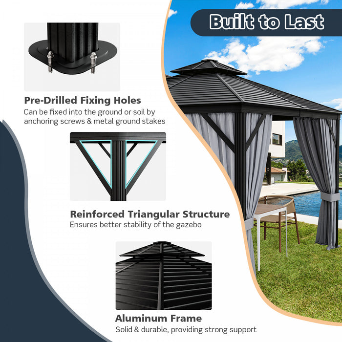 Costway 10' X 10' Patio Double-top Hardtop Gazebo Galvanized Steel Roof Aluminum Frame