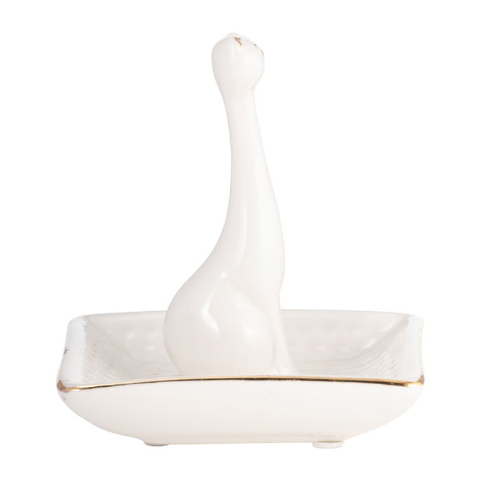 Porcelain Square Cat Ring Holder - White and Gold
