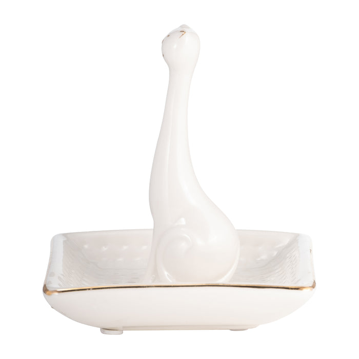 Porcelain Square Cat Ring Holder - White and Gold