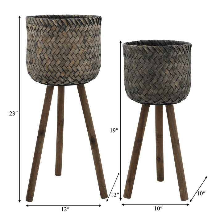Bamboo Planter on Stand - Set of 2