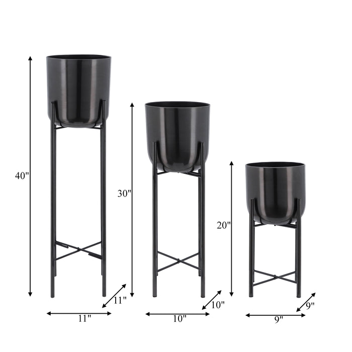 Metal 20\"/30\"/40\" Gunmetal Grey Planter on Stand - Set of 3