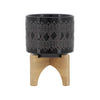 Ceramic 5" Aztec Planter with Wood Stand - Black|Cache-pot de 5 po en céramique à motif aztèque avec support en bois - noir