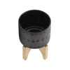 Ceramic 5" Aztec Planter with Wood Stand - Black|Cache-pot de 5 po en céramique à motif aztèque avec support en bois - noir