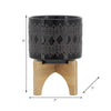 Ceramic 5" Aztec Planter with Wood Stand - Black|Cache-pot de 5 po en céramique à motif aztèque avec support en bois - noir