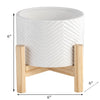 Ceramic 6" Chevron Planter with Wood Stand - White|Cache-pot à chevrons de 6 po en céramique avec support en bois - blanc