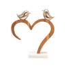 Metal 15" Birds Perched on Wood Heart with Marble Base - Silver|Oiseaux perchés sur un cœur en bois de 15 po en métal avec base en marbre - argentés