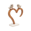 Metal 15" Birds Perched on Wood Heart with Marble Base - Silver|Oiseaux perchés sur un cœur en bois de 15 po en métal avec base en marbre - argentés