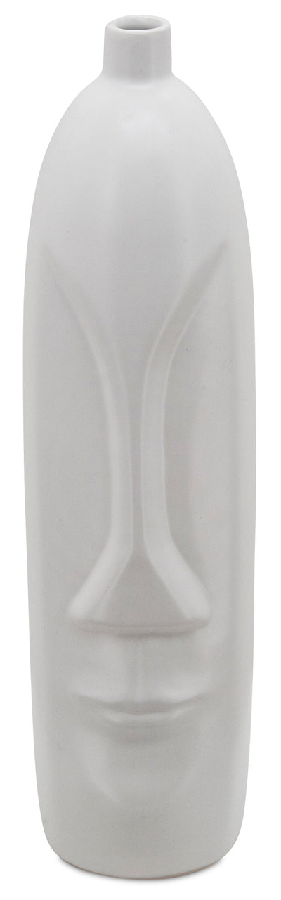 White 18" Face Vase|Vase en céramique blanche de 18 po avec visage