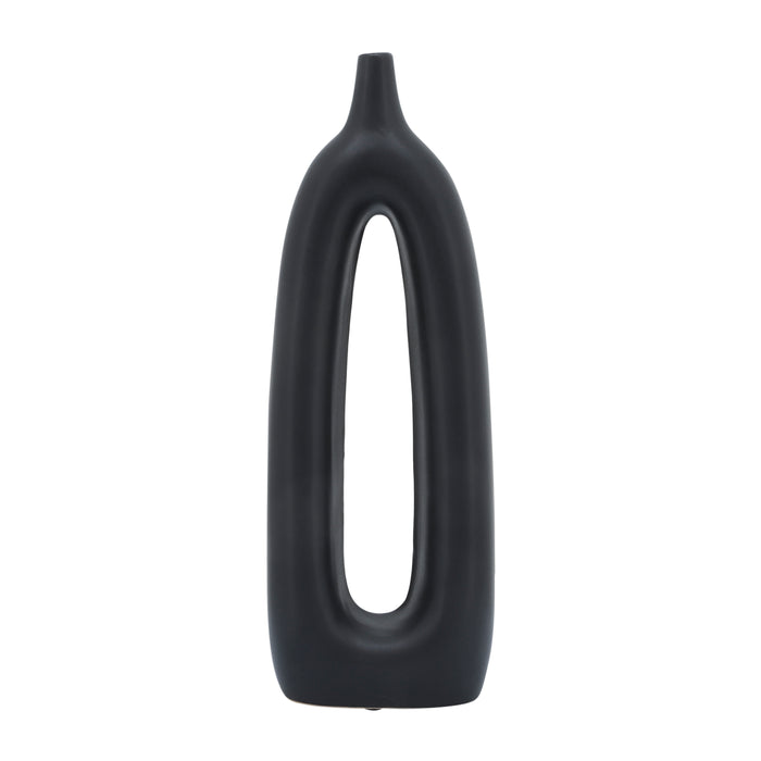 Ceramic 14\" Open Cut-Out Vase - Black