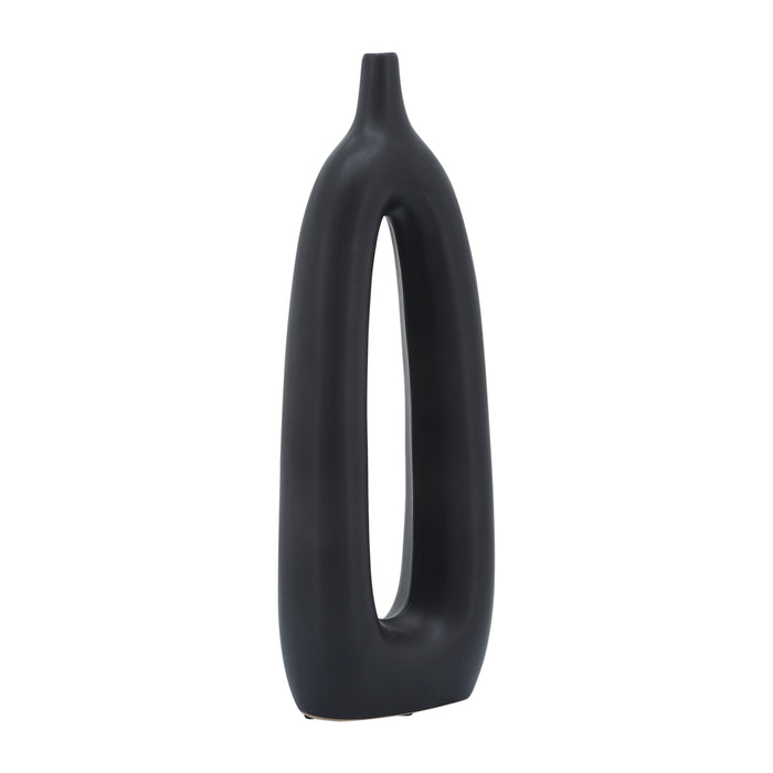 Ceramic 14\" Open Cut-Out Vase - Black