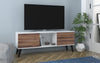 Manhattan Comfort Doyers 53.15" Mid-Century Modern TV Stand - White & Nut Brown|Meuble pour téléviseur Doyers de Manhattan Comfort de 53,15 po de style moderne du milieu du 20e siècle - blanc et brun noix