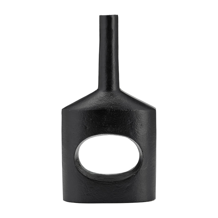 Metal 12\" Small Modern Open Cut-Out Vase - Black