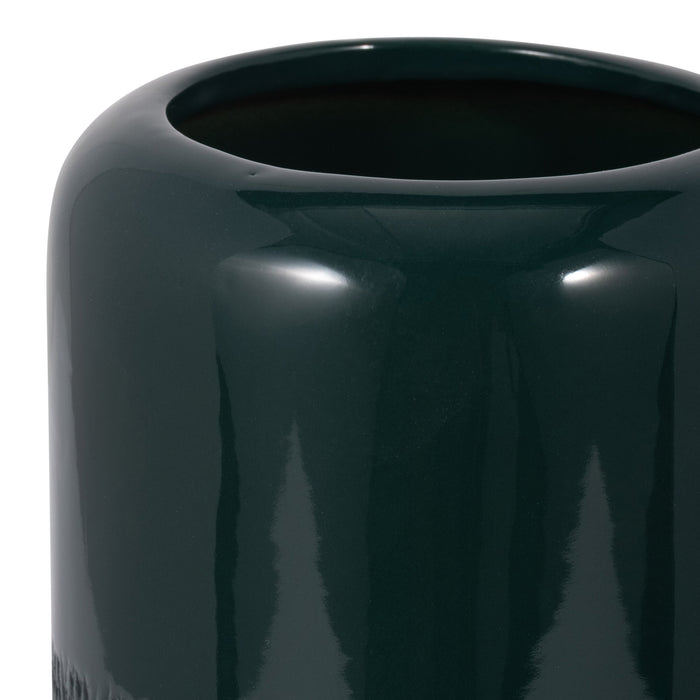 Forest Green 10\" Ceramic Grooved Vase