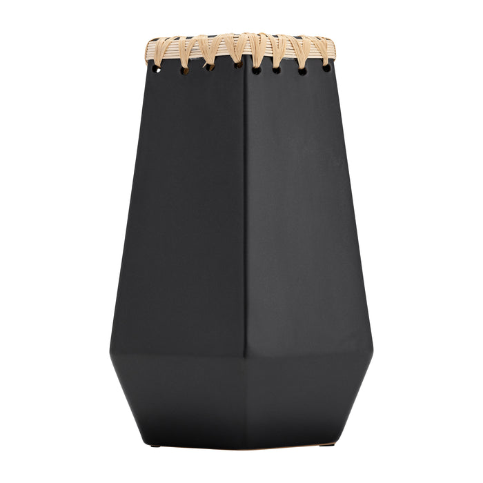 Ceramic 11\" Vase with Weaving - Black