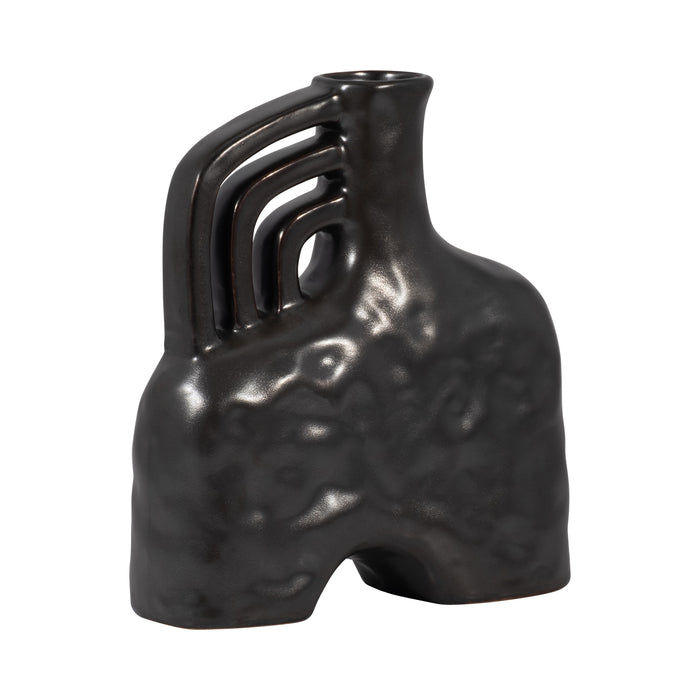 Ceramic 8\" Metallic Triple Handle Vase - Black
