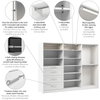 Bestar Florence 107" Modular Walk-In Closet System with LED Lights, Rods, Shelves and Drawers Shaker|Système de pièce-penderie modulaire Florence de Bestar de 107 po avec éclairages à DEL, tringles, ta