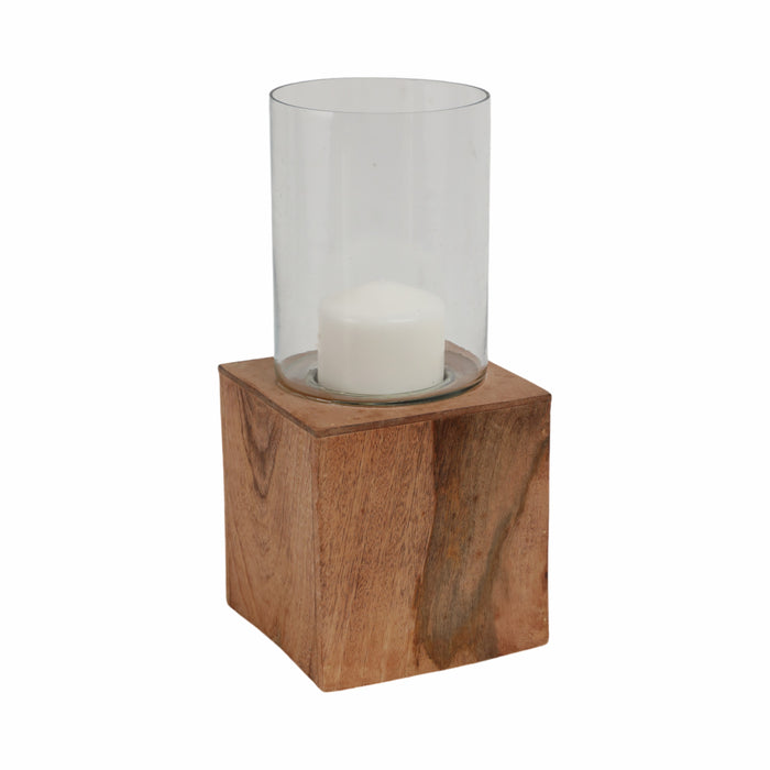 Wood 13\" Square Base Pillar Candle Holder - Natural