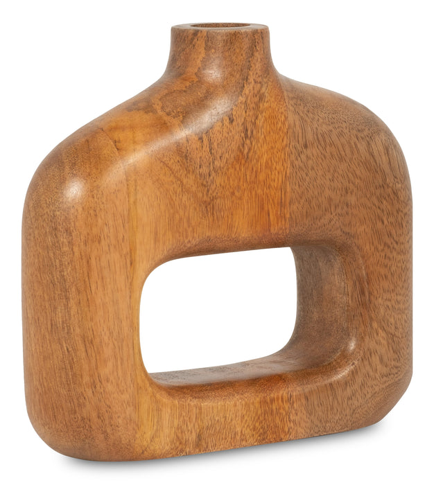 Wood 7\" Open Cut-Out Vase - Natural