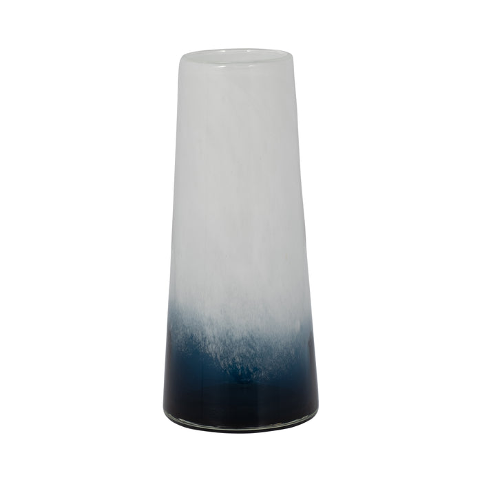 Glass 11\" Blue Waters Vase - Blue and White