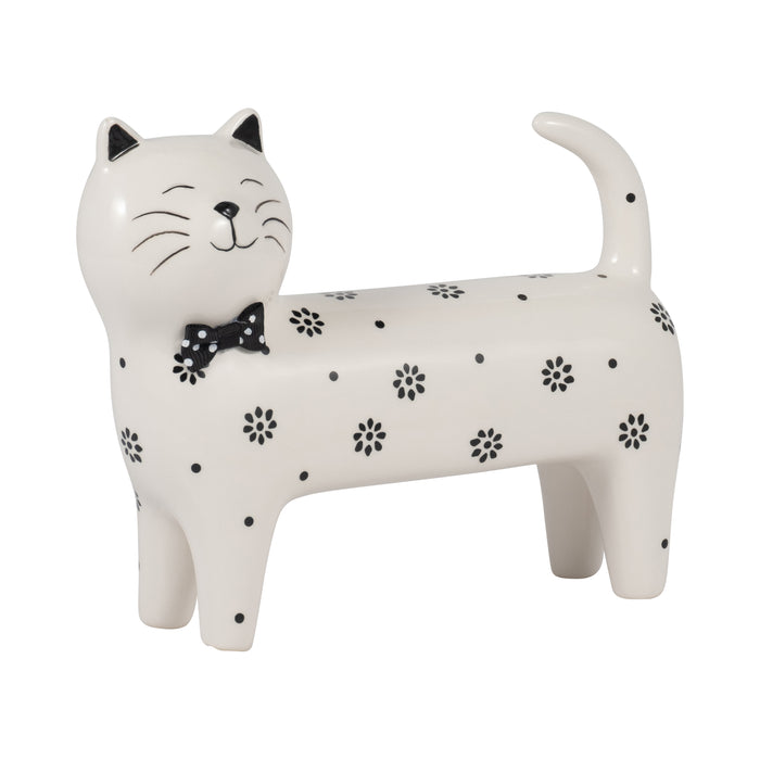 8\" x 7\" Daisies Cat - White