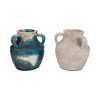 Terracotta 10" Triple Handle Jug - Blue and Ivory | Carafe de 10 po en terre cuite à 3 poignées - bleue et ivoire