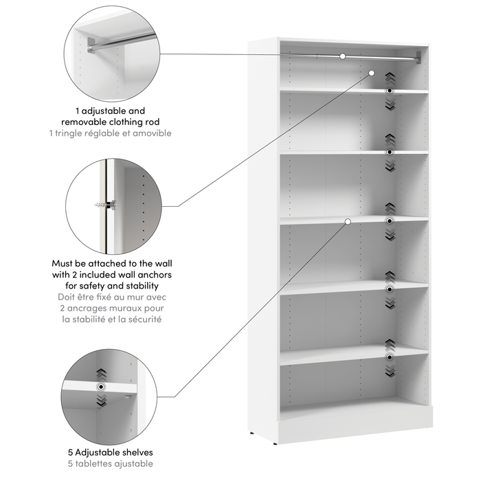Bestar Florence 35\" Modular Reach-In/Walk-In Closet System with Shelves - White