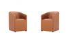 Anna Round Modern Vegan Leather Armchair in Saddle Brown - Set of 2 | Fauteuil moderne Anna en cuir vegetalien couleur brun selle - Lot de 2