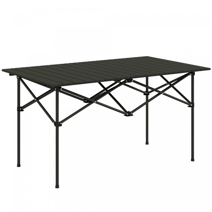Outsunny Folding Camping Table With Roll Up Top And Carry Bag, Black