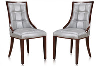 Manhattan Comfort Set of 2 Fifth Avenue Faux Leather Dining Chairs - Silver & Walnut