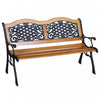 Outsunny 50\" Garden Bench Porch Park Chair Cast Iron Hardwood