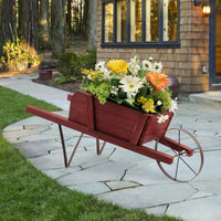 Costway Wooden Wagon Planter Decorative Indoor/outdoor Rustic Flower Cart With Wheel Red