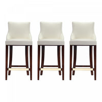 Shubert Modern Wood Upholstered Barstool in Ivory - Set of 3