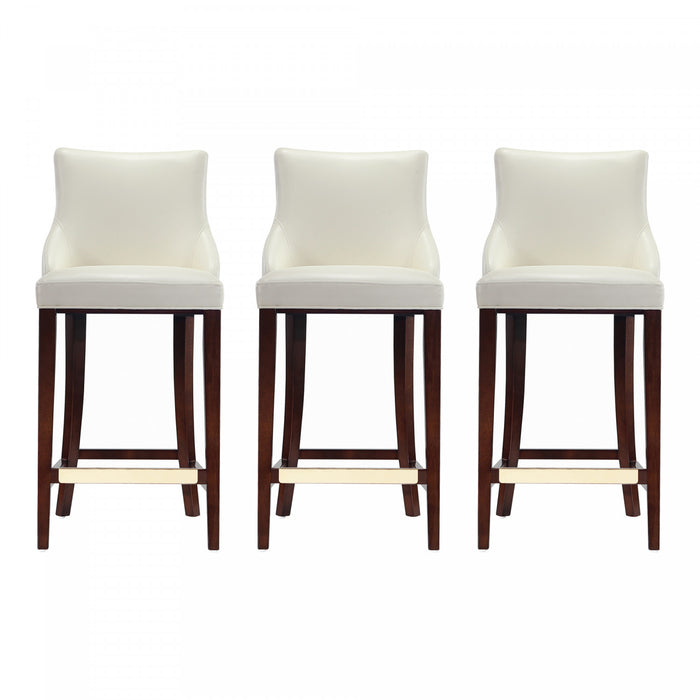Shubert Modern Wood Upholstered Barstool in Ivory - Set of 3