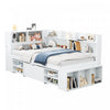 Ethan Multifunctional Daybed with Integrated Storage with Drawers and Bookcase,Twin Size,White Twin Bed | Banquette-lit multifonction Ethan avec rangement integre, tiroirs et bibliotheque, taille simple, blanc