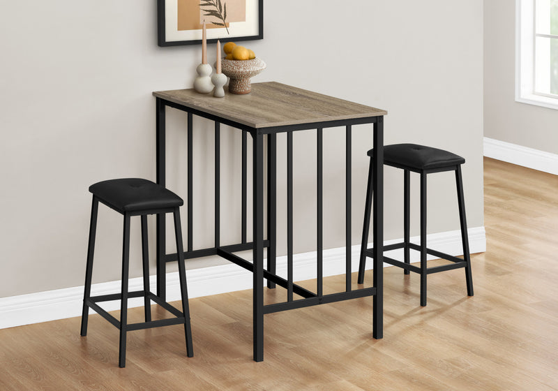 Dining 3-Piece Set Counter-Height Rectangular Small Kitchen Brown Laminate Black Metal Contemporary Modern