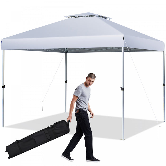 Costway 2-tier 10' X 10' Pop-up Canopy Tent Instant Gazebo Adjustable Carry Bag With Wheel