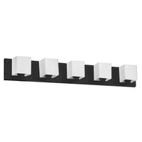 Dainolite Verona 5 Light Vanity Light Matte Black White Glass Shade Lamp