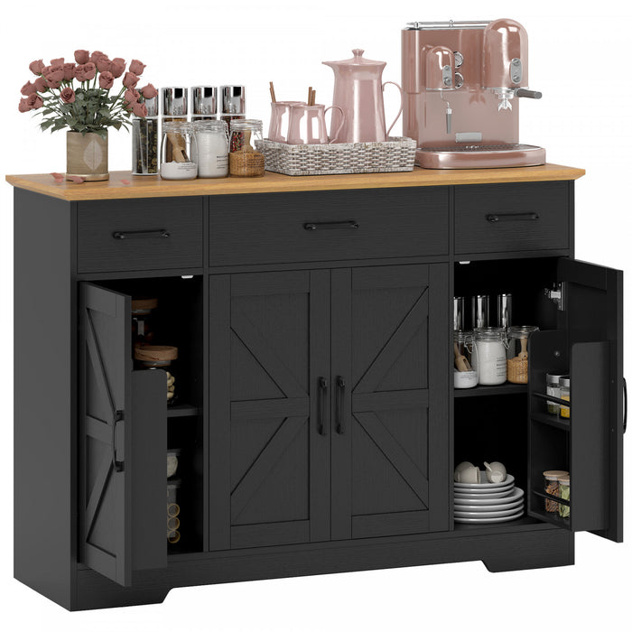 Farmhouse Sideboard with Soft-Close Hinges, Kitchen Buffet Cabinet, Black