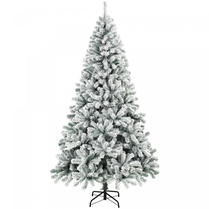 HOMCOM 7ft Flocked Christmas Tree with Hinged Design, Fir Xmas Tree