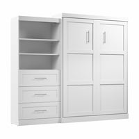 Bestar Pur Queen Murphy Bed and Shelving Unit with Drawers 101-Inch Wall Bed - White