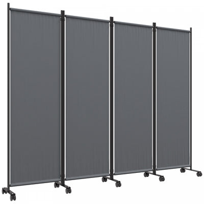 Outsunny Room Divider With Wheels, 5.6ft Folding Privacy Screen, Dark Grey