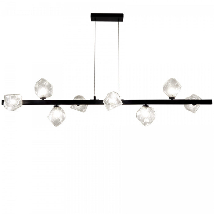 Dainolite Pearlene 8 Light Horizontal Pendant Matte Black Clear Glass Lamp