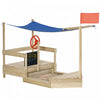Kids Wooden Sandbox With Cover, Foldable Play Station, Covered Children Sand Boat Outdoor, W/flag, B|Bac A Sable Pour Enfants A L'exterieur, Station De Jeu Pliable, Avec Drapeau, Auvent D'ombrage, Reve