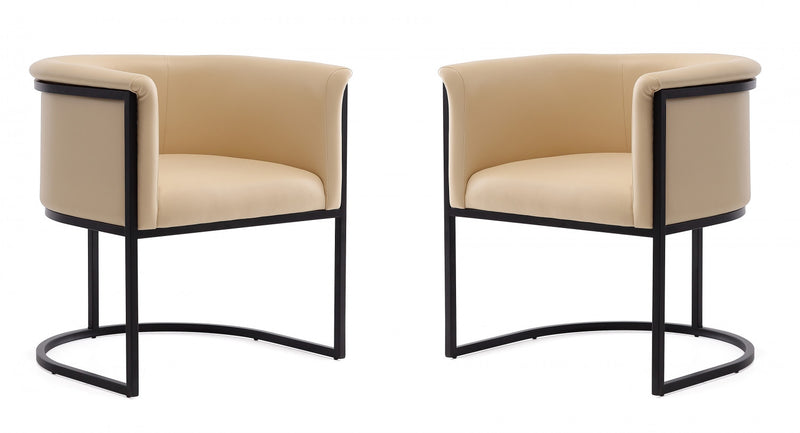 Cosmopolitan Mid-Century Modern Vegan Leather Metal Dining Chair in Tan - Set of 2