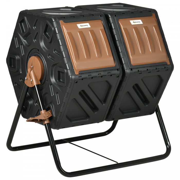 Outsunny 34.5 Gallon Composter, Dual Chamber Compost Bin, Brown