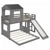 Marico Twin Over Solid Wood Full Bunk Bed With Slide, Playhouse Design - Antique Grey | Lit Superpose Marico En Bois Massif, Taille Simple En Haut Et Double En Bas, Avec Toboggan, Design Maison De Jeu - Gris Antique