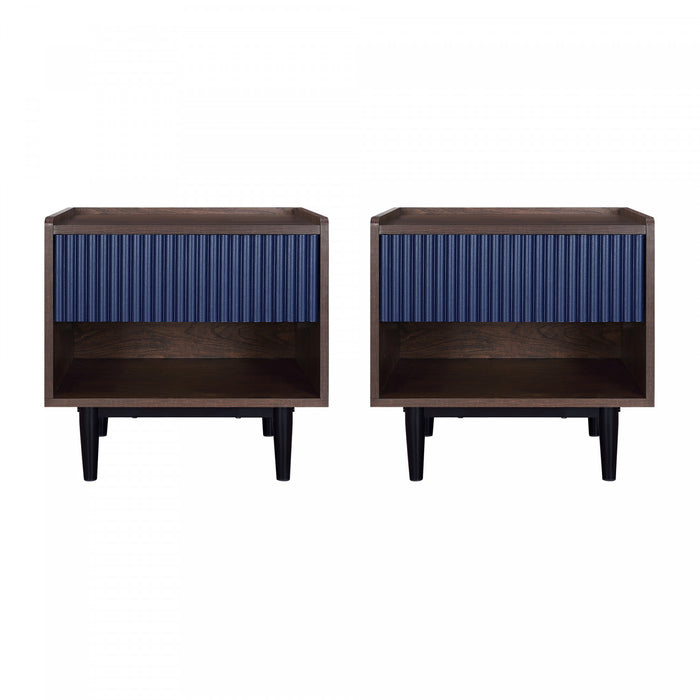 Duane Mid-Century Modern 20\" Fluted Nightstand in Navy Blue (1-Drawer) - Set of 2