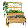 Outsunny 2 Tier Wooden Raised Bed W/ Trellis Elevated Planter Box, Natural|Outsunny Jardiniere En Treillis A 2 Etages, Lit De Jardin Sureleve En Bois