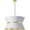 Dainolite Caterine 4 Light Pendant 24" Dia Aged Brass Finish Gold Ring/White Shade Lamp|Luminaire suspendu Caterine de Dainolite de 24 po de diamètre, avec abat-jour blanc, anneau argenté, fini laiton vieilli et 4 ampoules
